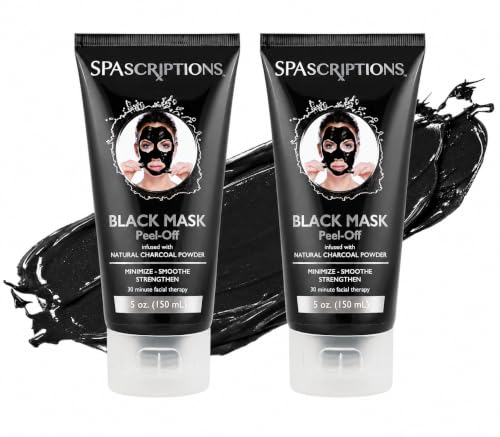 SpaScriptions Charcoal Peel Off Face Mask – Blackhead Remover & Pore Cleansing Black Mask with Salicylic Acid & Tea Tree Oil For Blemish Prone Skin, Detoxifying & Oil Control Skincare, 5 fl oz(2-Pack)