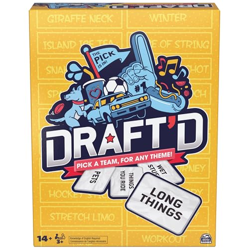 Spin Master Games, Draft’d, Competitive Drafting Party Game with Hilarious Prompts for College Nights, Football Watch Parties, Happy Hour Activity, for Teens & Adults, 3-5 Players, for Ages 14 & Up