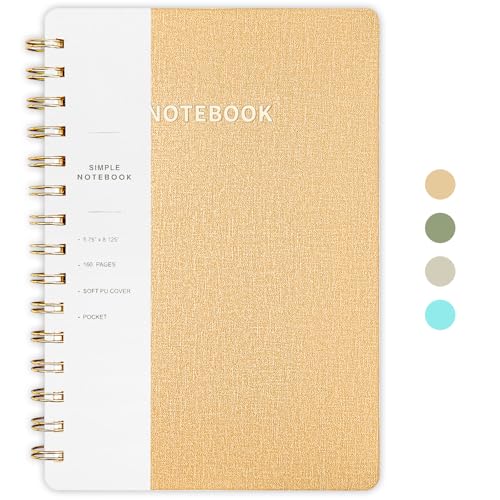 Spiral Notebook-5.75" x 8.125" College Ruled Journal with Inner Pockets and 160 Pages,PU Leather Cover Business Journal, Twin-Wire Binding Notebook Perfect for Office & Home School Supplies Khaki