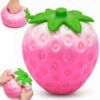 Squishy Squeeze Strawberry Fidget Toys,Giant Slow Rising Stress Ball,Realistic Squeeze Toy for Anxiety Relief,Kawaii Sensory Stress Relief Toys for Birthday Goodie Bag Party Favor (Color-Changing)