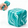 Squishy Squeeze Toy, Slow Rising Square Sensory Stress Ball, Summer Cooling Fidget Toy for Anxiety Relief, Portable Hand Squeeze Toy for Kids Adults (Transparency + White and Green)