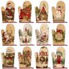 Sratte 12 Pcs Christmas Oven Mitts Retro Heat Resistant Santa Snowman for Kitchen Cooking Baking BBQ Home Decor Gifting