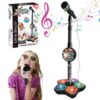 Ssguopte Microphone with Stand for Kids, Adjustable Standing Kid Karaoke Machine with Light, Detachable Kids Microphones for Singing