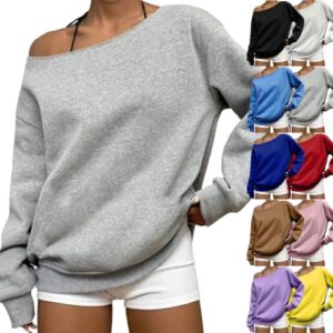 Ssuyeuri Women's Off The Shoulder Sweatshirt Long Sleeve Tops Gray