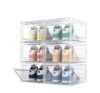 Stackable Clear Shoe Storage Boxes with Magnetic Front Door - Collapsible Shoe Organizer for Closet, Sneaker & Boot Storage, 6-Pack White,Virgin Plastic Material, Durable Household Shoe Storage Bins.