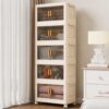 Stackable Plastic Storage Bins with Lids 5 Tier, Collapsible Closet Organizers and Storage with Wheels for Living Room,Office,Dorm 18.9" W x 10.6" D x 46.9" H