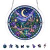 Stained Glass Moon Castle Bridge Scene Acrylic Puzzle Decor 7.4 INCH