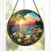 Stained Glass Suncatcher Flowers Sunrise Sea Handmade Window Hangings Colored Glass Suncatcher Crafts Kits for Indoor Garden Christmas Decoration Home Decor for Women Grandma Wife 7.8 Inch