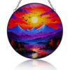 Stained Glass Suncatcher Mountain & Birds in Sunset Handmade Window Hangings Colored Glass Suncatcher Crafts Kits for Indoor Garden Christmas Decoration Home Decor 7.8 Inch