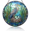 Stained Glass Window Hanging, 6.3" Blue Heron Suncatcher Ornament