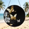 Stained Glass Window Hanging, Gold White Butterflies Black