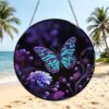Stained Glass Window Hanging, Purple Butterfly Flowers