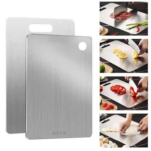 Stainless Steel Cutting Board, 2026 Upgrade Non Toxic Cutting Boards for Kitchen Hygiene Double Sided Chopping Board for Meat/Vegetables,316 Metal Dishwasher Safe Kitchen Gifts(1PC-XXL 12x17.5in)