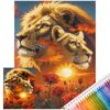 Stamped Cross Stitch Kit 11CT Silhouette Full Stitch Embroidery(Rose Lions)