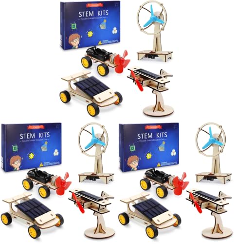STEM Kits for Kids Ages 8-10-12-14, Stem Toys for Boys Age 8-12, Science Projects, Solar Car Building Kits, Activities Engineering Kit, Gifts for 8 9 10 11 12 Year Old Boys (Pack of 3)