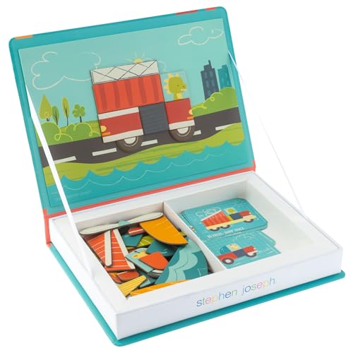 Stephen Joseph, Kids Magnetic Activity Set, 50 Magnet Pieces and 10 Double Sided Cards, Screen-Free Fun, Ideal Travel Activity for Kids, Ideal for Ages 3+, Transportation