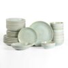 Stone Lain Riley 32-Piece Dinnerware Set Stoneware, Plates and Bowls Set, Dishwasher and Microwave Safe, Dish Set for 8, Seafoam