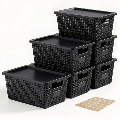 Storage Bins with Lids | Plastic Storage Baskets with Lids for Office Organization,Stackable Organizing Bins with Latching Design, Easy-Clean Boxes for Home, Office, Toys & Classroom Supplies, 6 packs