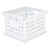 Storage Crate, White Plastic Stackable Utility Bin with Handles, 30.6 Qt