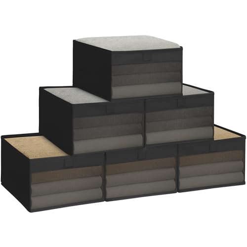STORAGE MANIAC 6 Pack Storage Bins with Clear Window, Storage Boxes for Shelves, Sturdy Foldable Closet Organization Fabric Shelf Basket for Towel, Book, Jeans, Offices, Dorm, Wardrobe, Black