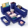 StoreHappily 25 PCS Drawer Organizer Set, 4 Size Makeup Drawer Divider Organizer With Non-Slip Pads, Interlocking Plastic Storage Bins for Office,Jewelry Vanity,Gadgets, Bathroom,Kitchen, Navy
