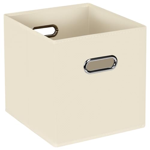 STOREONE Fabric Storage Bins Cubes Baskets Containers-(11X11X11) with Dual Handles for Shelf Closet, Nursery Home , Bedroom Organizers, Foldable Set of 1 (Creamy- White )