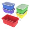 Storex Small Cubby Bins – Plastic Storage Containers for Classroom with Non-Snap Lid, 12.2 x 7.8 x 5.1 inches, Assorted Colors, 5-Pack (62406A05C)