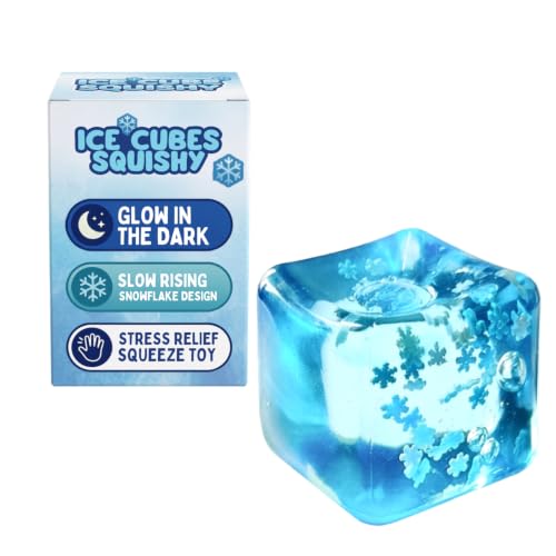 Stress Balls Ice Cube with Snowflakes Inside, Sensory Squishy Ice Squeeze Fidget Toy, Slow Rise Squishy Balls for Kids and Adults, Blue Squishy Fidget Stress Cubes for Anxiety Relief, 1pc