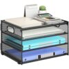 Subekyu Paper Letter Tray Organizer for Desk, Black Metal Mesh Desk File Sorter Organizer with Handle and 2 Sliding Trays for Home Office School Supplies Organization