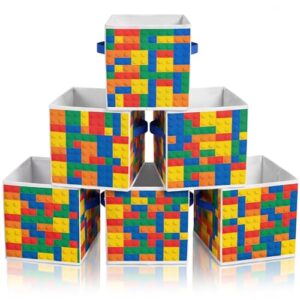 Suclain 6 Pcs Building Block Cube Storage Bins 11 Inch Fabric Classroom Cubby Organizer Bins with Handle Collapsible Basket Treasure Prize Box for Playroom Bedroom Room Daycare Birthday Party Decor