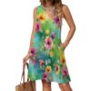 Summer Dresses for Women's,Diamond Painting Tie Dye Kit Poppy Seeds Watercolor Paint Dress,Floral Summer Dress Sleeveless Round Neck Dresses, Lightweight Casual Tanks,Birthday Outfit 4XL