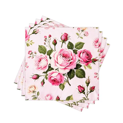 Summer Floral Paper Napkins Disposable 100PCS Decorative Vintage Pink Rose