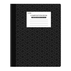 SUNEE Composition Notebook, Wide Ruled Paper, Home School Supplies for College Students & K-12, 9-3/4" x 7-1/2", 80 Sheets/160 Pages, Black