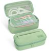 SUNEE Cute Pencil Case, Large Capacity Pencil Pouch, Big Storage Organizer for Stationery, Zipper Pen Bag, Back to School Supplies, Office Organizer Makeup Bag, for Teen Girl Boy Men Women, Green