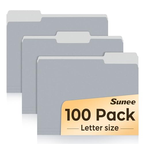 SUNEE File Folders Letter Size Gray, 100 Pack Manilla Folders 8.5 x 11 1/3-Cut Tabs, Colored File Folders Office Home School for Documents Files Paper