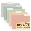 SUNEE File Folders Letter Size Pastel Colors, 100 Pack Manilla Folders 8.5 x 11 1/3-Cut Tabs, Colored File Folders Office Home School for Documents Files Paper