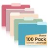 SUNEE File Folders Letter Size Retro Colors, 100 Pack Folders for Documents 1/3-Cut Tabs, Colored File Folders Office Home School for Documents Files Paper