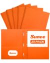 SUNEE Folders with Prongs, 25 Pack 3 Prong Folders with 3 Metal Prong Fastener Clips, 2 Pocket, Fit Letter Size Paper, Paper Folders for School Office Home Business, Orange
