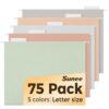 SUNEE Hanging File Folders, Pastel Colors - 75 Pack, Colored File Folders Letter Size with 1/5-Cut Tabs, Ideal for Organizing Home and Office Documents