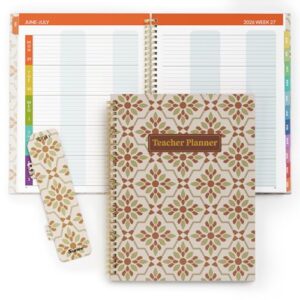 SUNEE Teacher Planner 2026-2027 Academic Year, 8 Periods Lesson Plan Book Jul 2026 - Jun 2027, 8.5"x11" Weekly Monthly Organizers Horizontal Layout with, Bookmark, Flexible PVC Cover, Retro Floral