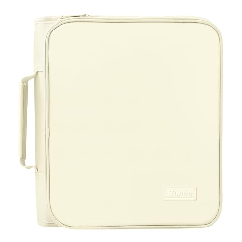 SUNEE Zippered Binder Bag with Handle, 2-Inch 3-Ring O-Ring, 500-Sheet Capacity, Includes Zip Pocket, 5-Tab Expanding File Folder, Multi-Pocket Organizer Binder for Middle School, Soft Beige
