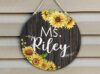 Sunflower Floral Book Teacher Door Sign, Personalized Classroom Hanger
