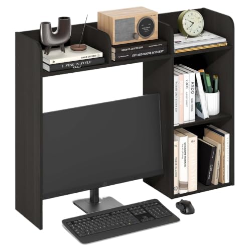 SUNHUAGTN 5-Shelf Desktop Hutch Particle Board Organizer, 9.4D X 37W 29H Inch Open Storage Desk Shelf, 10lbs Per Tier 50lbs Total Capacity Easy Assembly For Home Office Dorm Supplies & Books