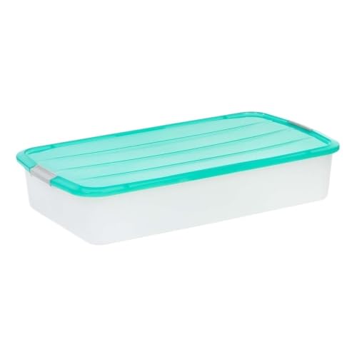 SUNHUAGTN 50 Qt Clear Stackable Plastic Storage Bin With Latching Lid & Built-in Handles, Low-Profile Under Bed Tote, Durable Transparent Container For Seasonal Clothes Tools Household Supplies