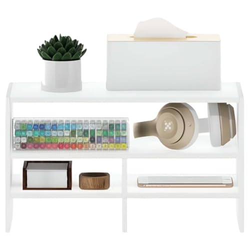 SUNHUAGTN White Composite Wood Desktop Organizer Bookcase, 7.8D X 16.4W 9.3H Inch Multi-Compartment Tabletop Storage Rack, Easy Assembly Odor-Free Desk Shelf For Office Supplies Books Home Tidying