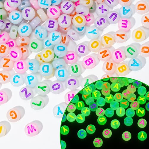 Sunlode Letter Beads Glow in The Dark, 1000Pcs Colorful Alphabet Beads for Bracelets Fun UV Neon Beads Bulk for Friendship Bracelets Rave Kandi Bead for Jewelry Keychain Making DIY Halloween Crafts