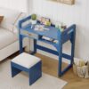 SunnyFurn Adjustable Kids Desk and Chair Set, Wooden Study Table for Boys & Girls - Storage Drawer, Bookshelf, Pen Holder, Padded Stool - Bedroom or Playroom - Blue - Color: Blue