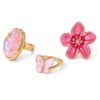 Sunongxin Gold Ring Set, Enamel Pink Flower Butterfly Pearl Ring 3 PCS