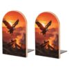 Sunset with Eagle and Bonfire Wood Book Ends Heavy Weighted Bookends