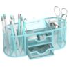 SUPEASY Mesh Desk Organizer, Pen Holder for Desk with 2 Drawers, Blue